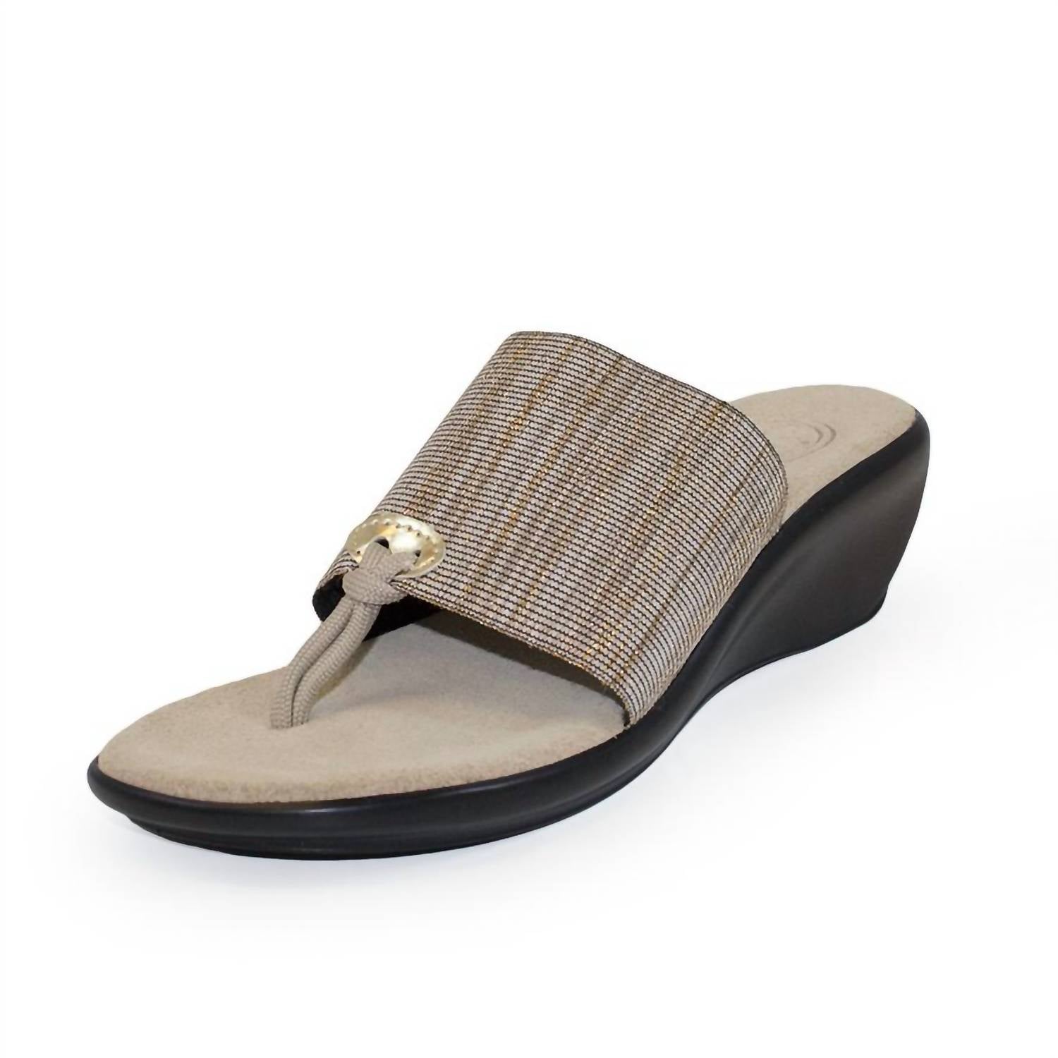 6995382a-28f4-429a-87a8-a8ff71a83170-upscale_15k-1500x1500-70 Charleston Shoe Co. - Hilton Beige Metallic Thong Wedge Sandal - Image 1