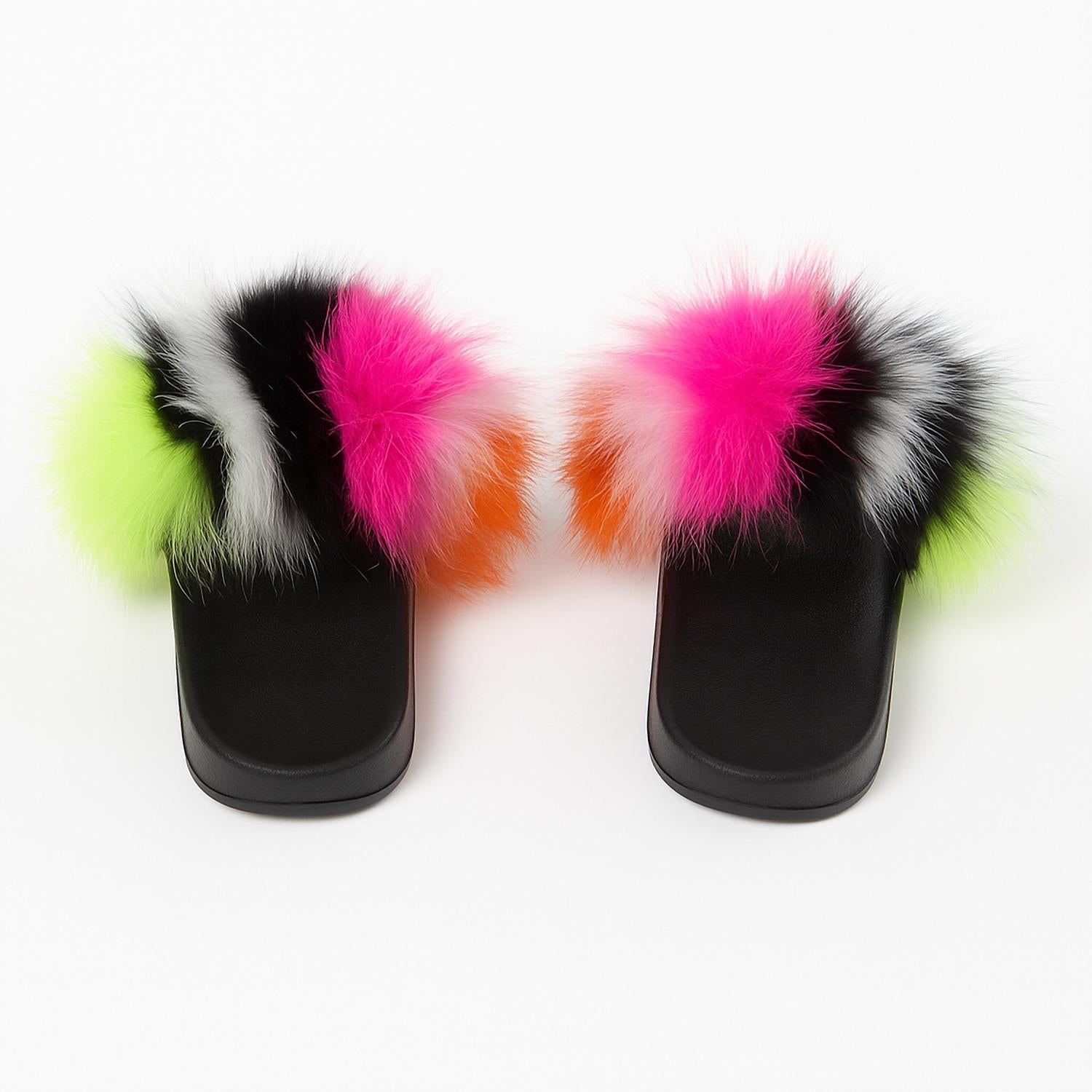 9141eb33-a0c4-48a1-969c-75d3b0468250-upscale_15k-1500x1500-1 Haining Jinkeke Clothing Co., Ltd. - Women's Neon Burst Fur Slides - Image 1