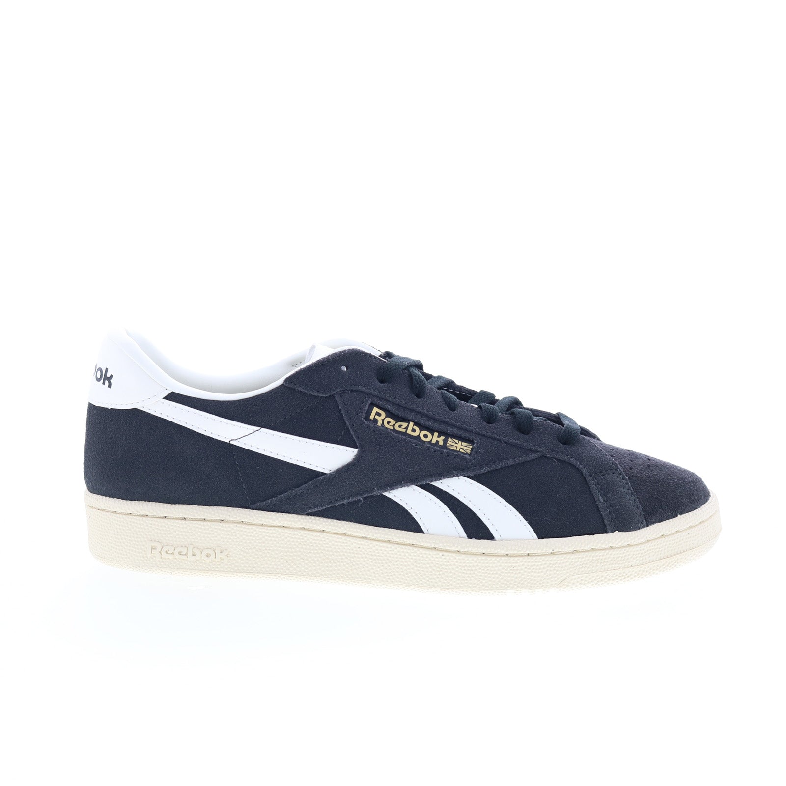 100228138_club_c_grounds_uk_black_white_chalk_01_36e627ff-03bd-4655-9016-c1c13f73500b Reebok Club C Grounds UK Mens Black Suede Lace Up Lifestyle Sneakers Shoes - Image 1