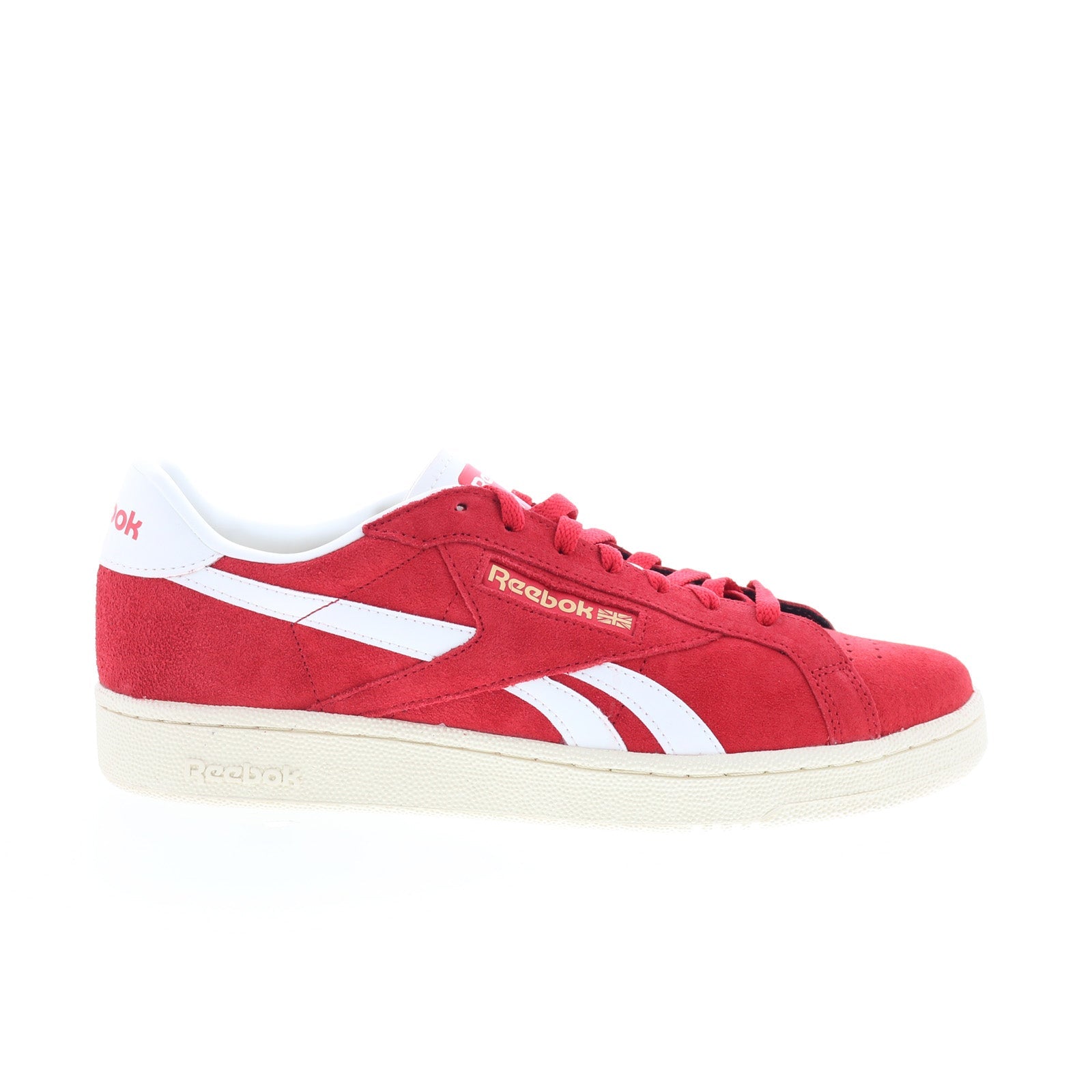 100228139_club_c_grounds_uk_red_white_chalk_01_b198acc1-24c9-42ff-80d7-2c2f2a5ae6f7 Reebok Club C Grounds UK Mens Red Suede Lace Up Lifestyle Sneakers Shoes - Image 1