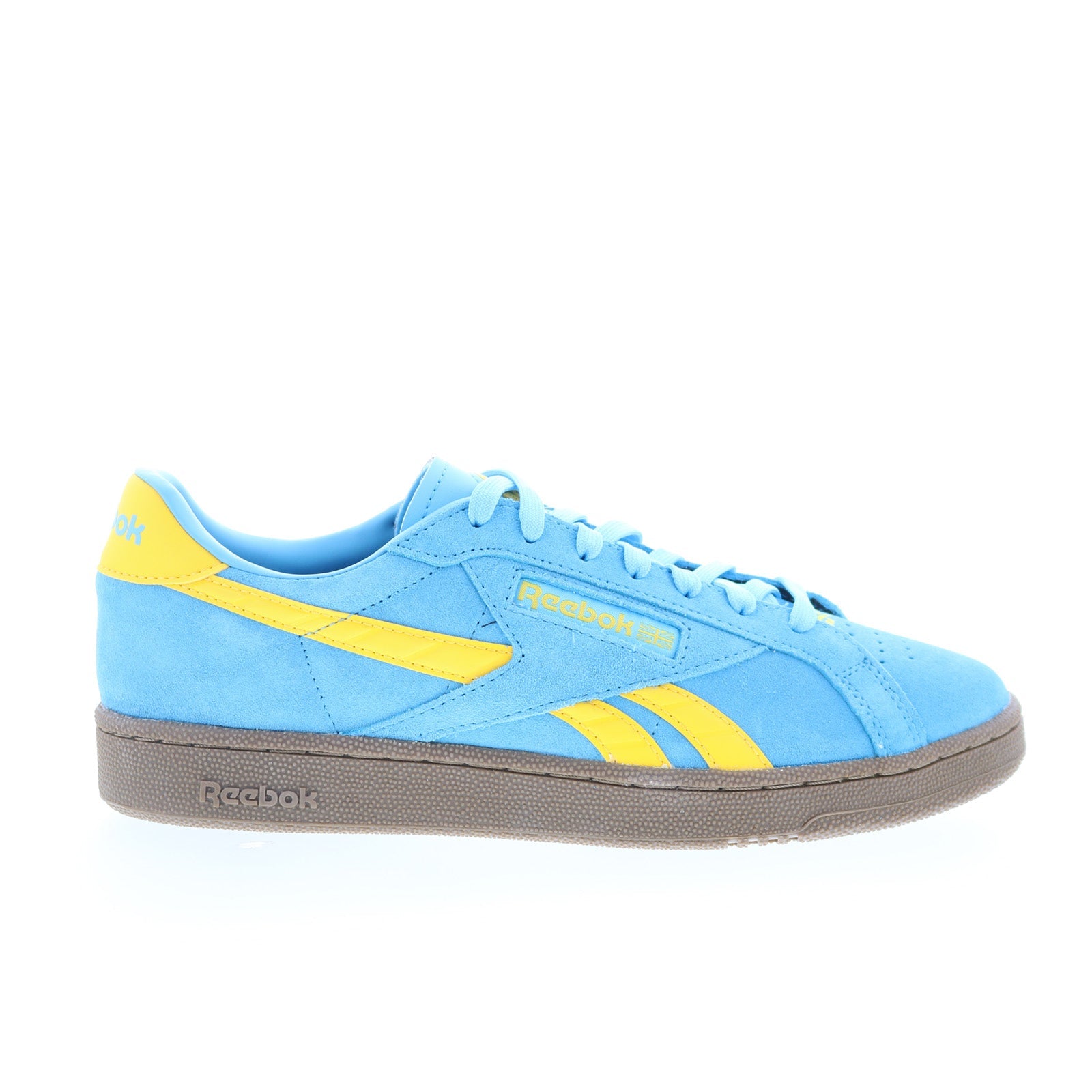 100228141_club_c_grounds_uk_cyan_yel_gum_01_2effa538-370a-478a-b270-91e1094ae582 Reebok Club C Grounds UK Mens Blue Suede Lace Up Lifestyle Sneakers Shoes - Image 1
