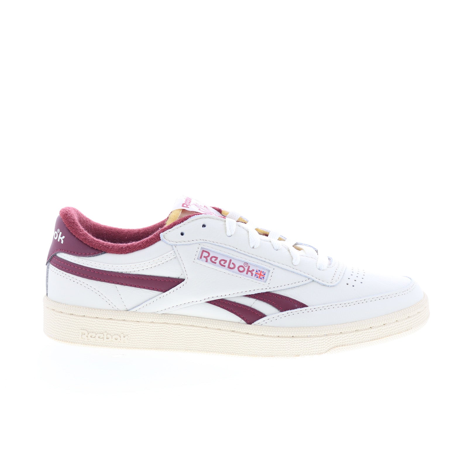 100233964_club_c_revenge_vintage_chalk_white_brgdy_01_7bca0325-0a72-4931-8311-2ca46972b899 Reebok Club C Revenge Vintage Mens White Leather Lifestyle Sneakers Shoes - Image 1