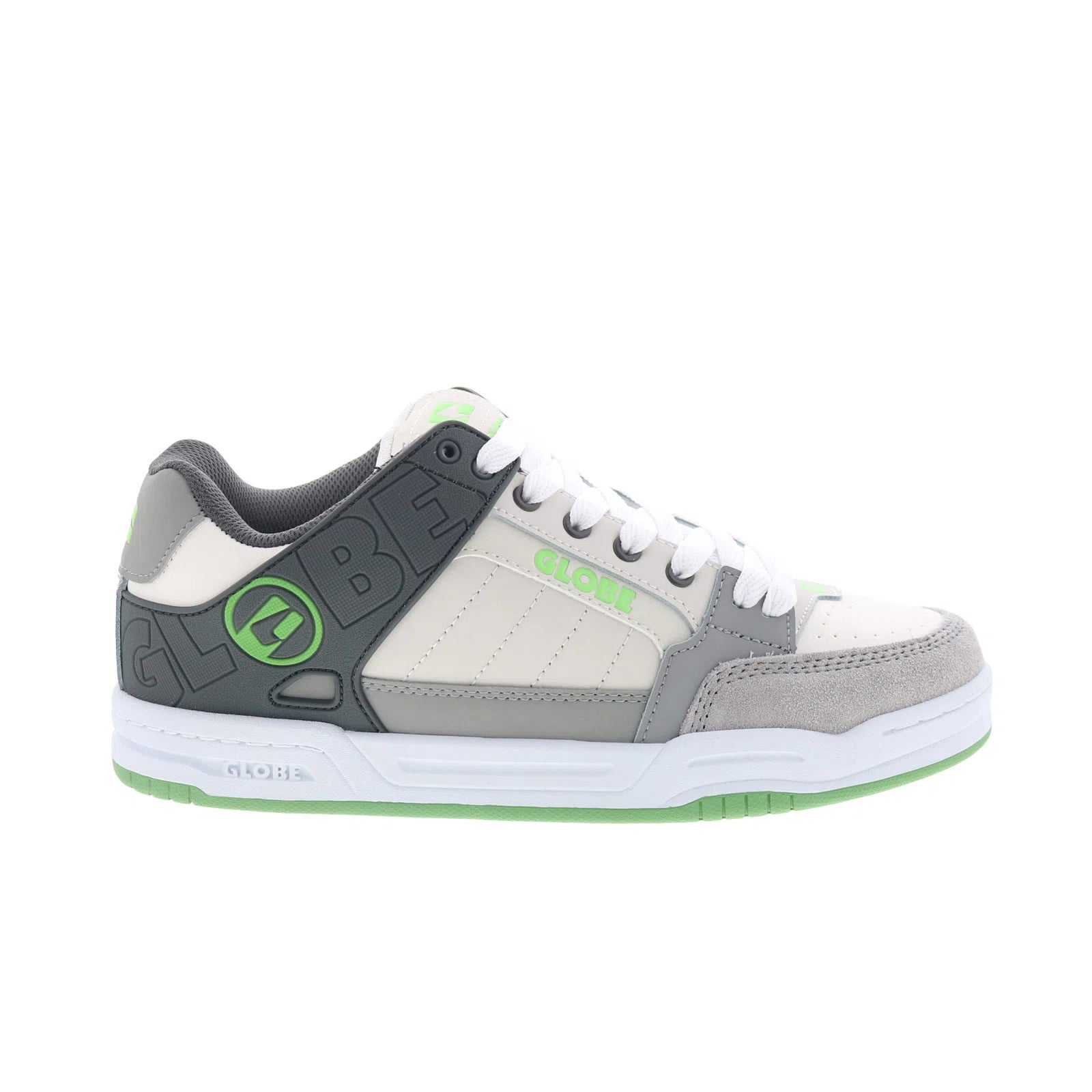 gbtilt_tilt_lunar_grey_green_reshoot_01 Globe Tilt GBTILT Mens Gray Leather Lace Up Skate Inspired Sneakers Shoes - Image 1