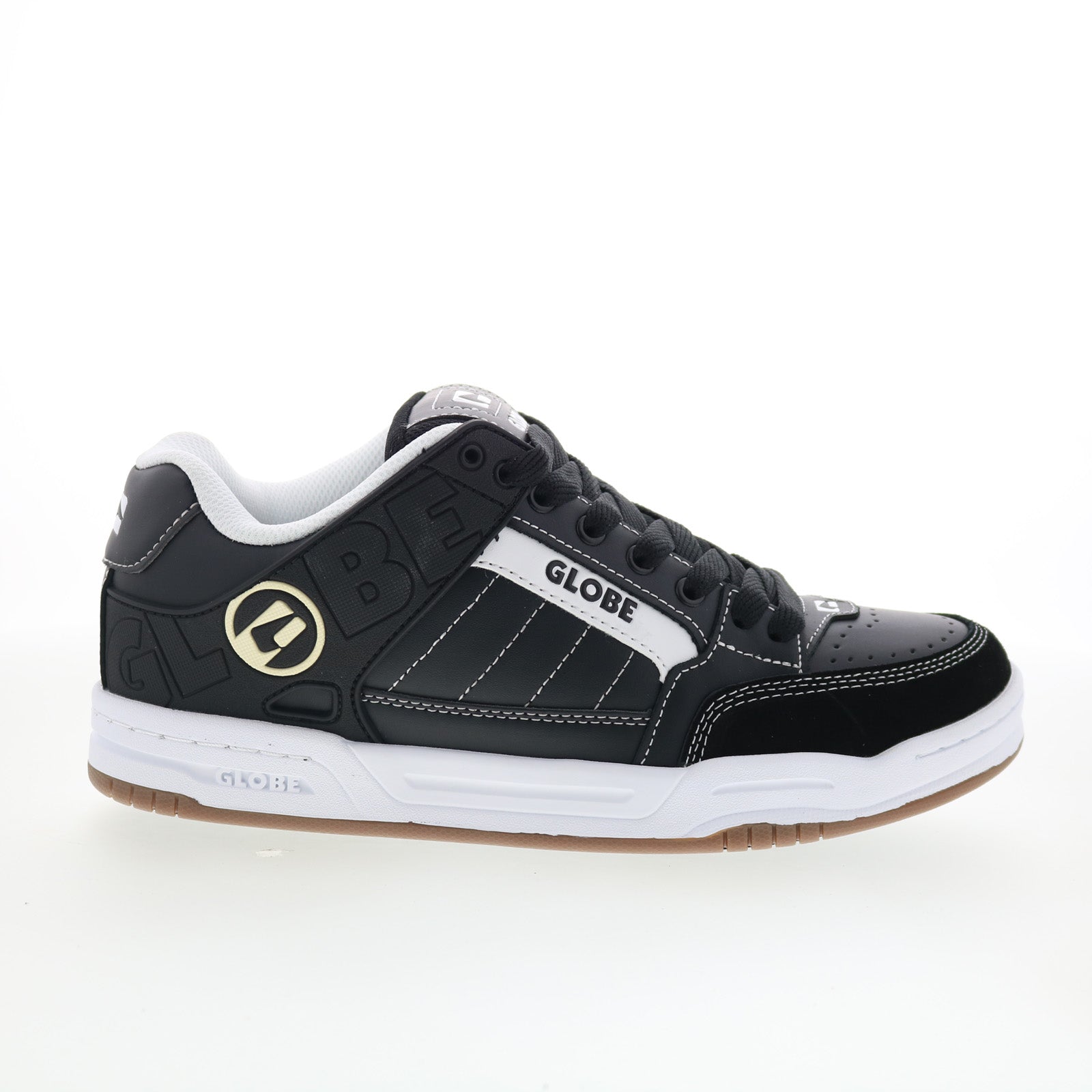 gbtiltpr_tilt_black_white_stitch_01_7c8078d8-f8e0-4aa9-85d6-277097234966 Globe Tilt GBTILT Mens Black Leather Lace Up Skate Inspired Sneakers Shoes - Image 1