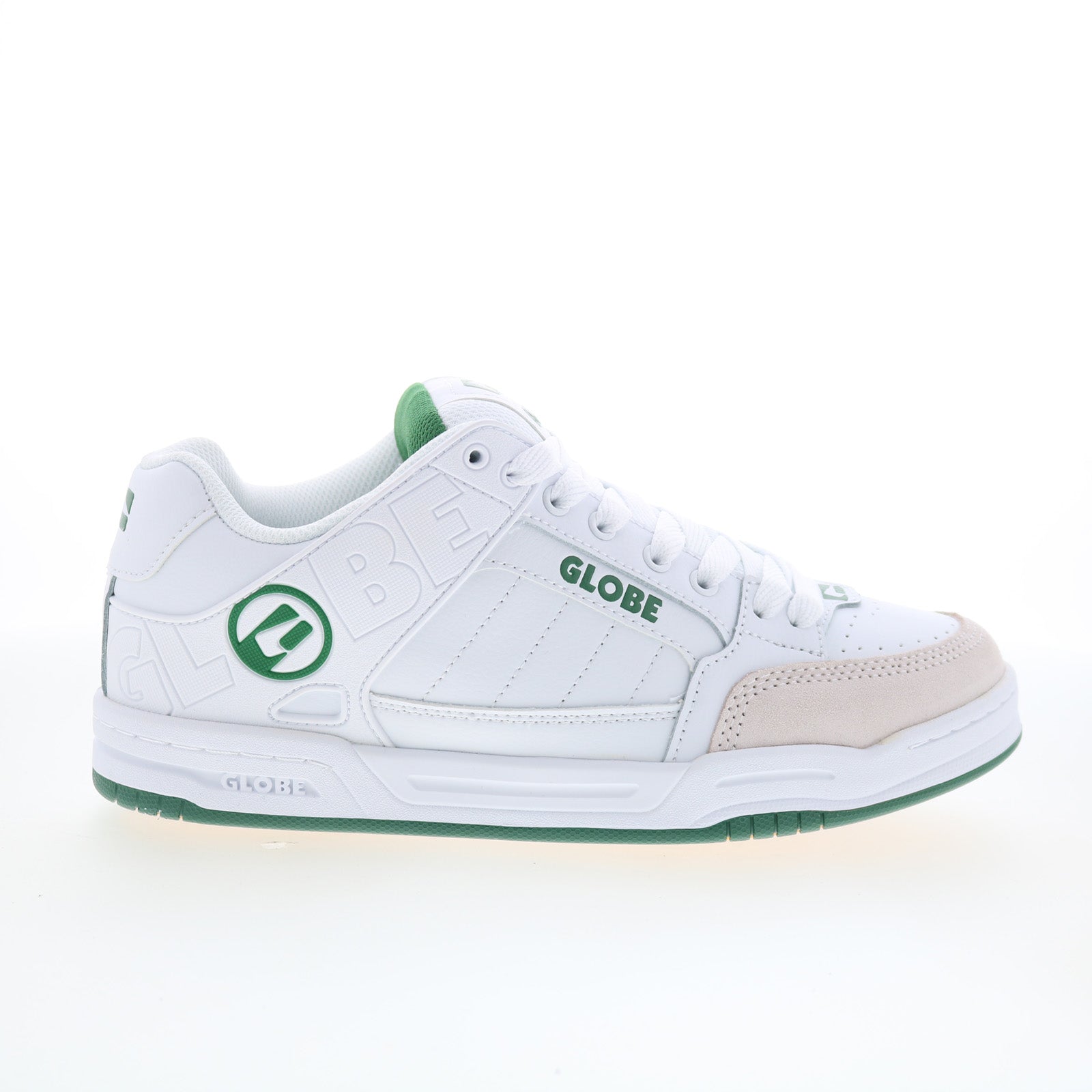 gbtiltpr_tilt_white_green_01_698f6078-cb48-410f-96a8-39314f59d2e3 Globe Tilt GBTILT Mens White Leather Lace Up Skate Inspired Sneakers Shoes - Image 1
