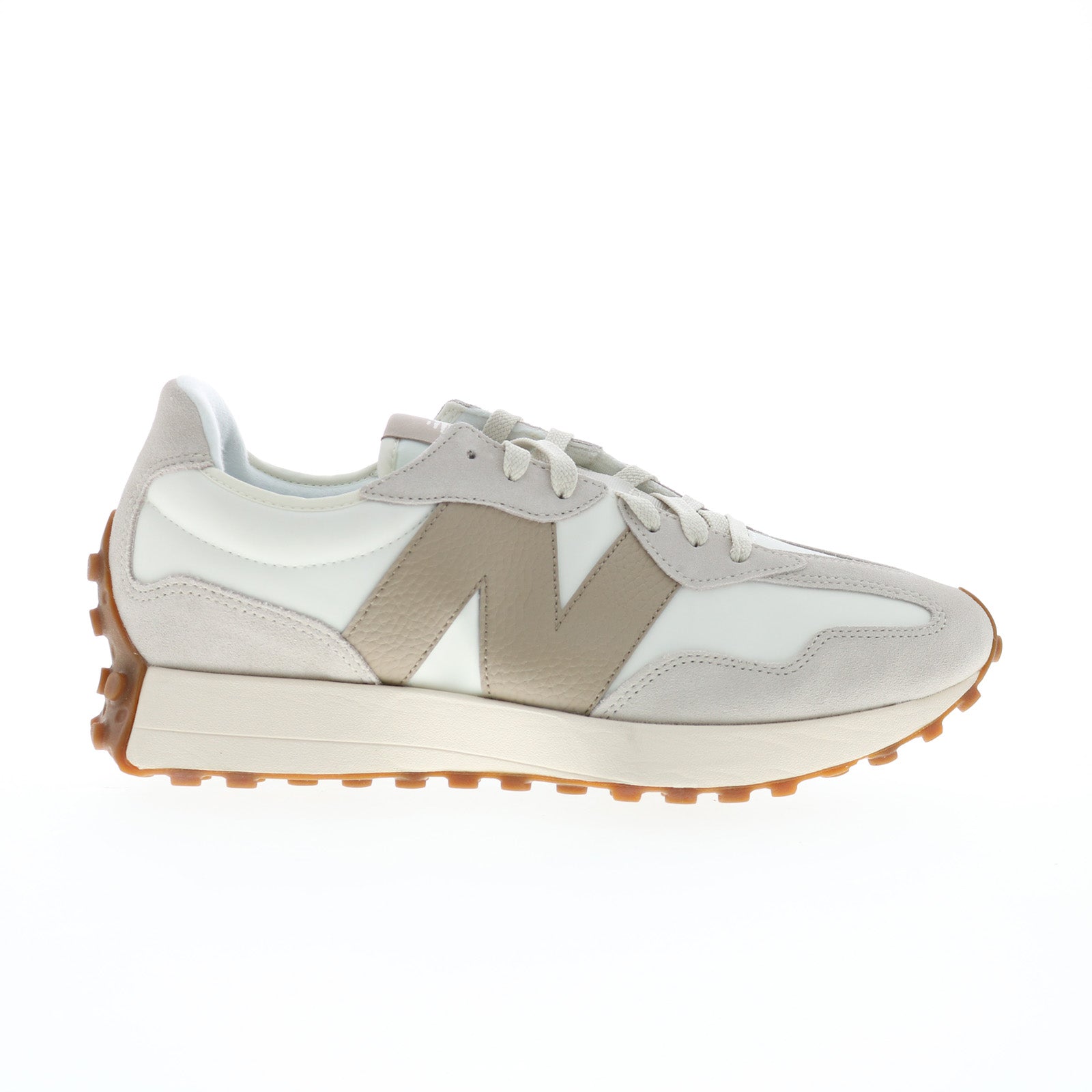 u327lz_327_beige_brown_01 New Balance 327 U327LZ Mens Beige Suede Lace Up Lifestyle Sneakers Shoes - Image 1